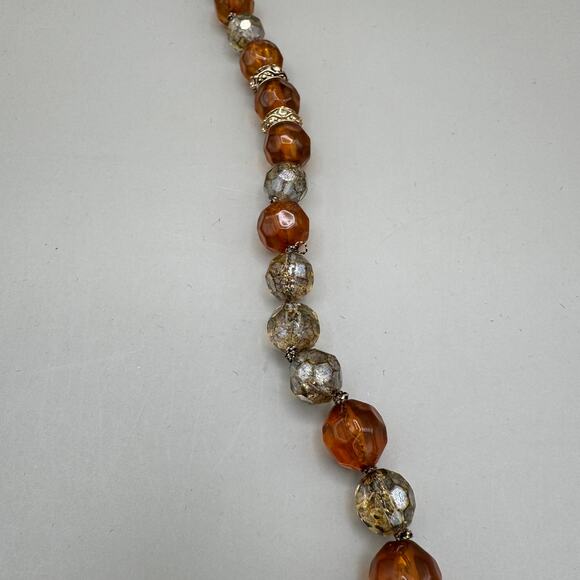 Vintage Monet Brown Honey Gold Tone Faceted Glass Bead Long Necklace - Picture 6 of 12